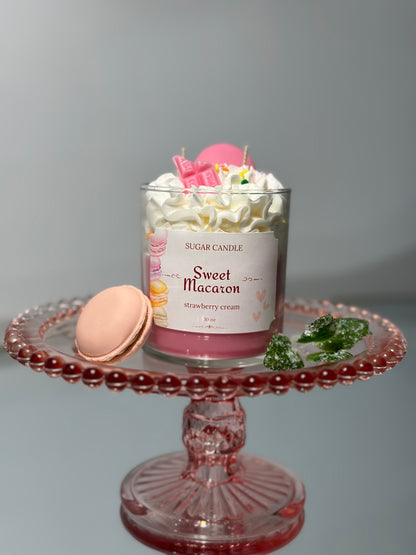 Strawberry Cream Macaron Candle – Scented Gift & Home Decor - Sugar Candle