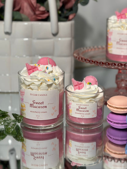 Strawberry Cream Macaron Candle – Scented Gift & Home Decor - Sugar Candle