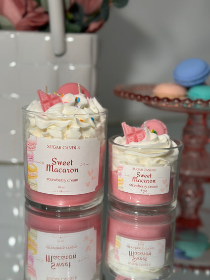 Strawberry Cream Macaron Candle – Scented Gift & Home Decor - Sugar Candle