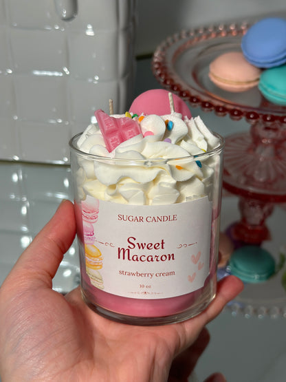 Strawberry Cream Macaron Candle – Scented Gift & Home Decor - Sugar Candle
