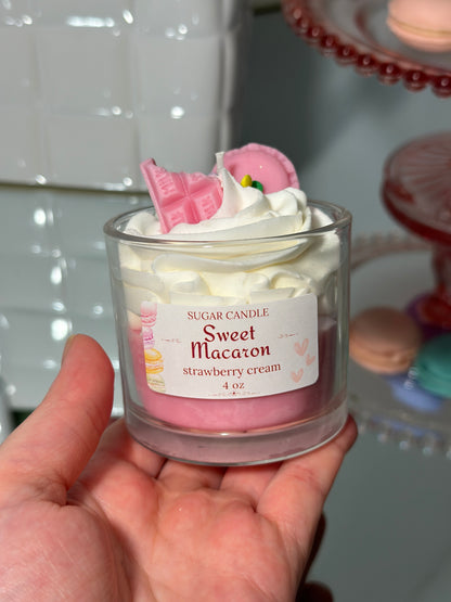 Strawberry Cream Macaron Candle – Scented Gift & Home Decor - Sugar Candle