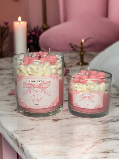 Hearts Fire Pink Candle – sweet strawberry shortcake scented candle for gifts & home decor 🍓🕯️ - Sugar Candle