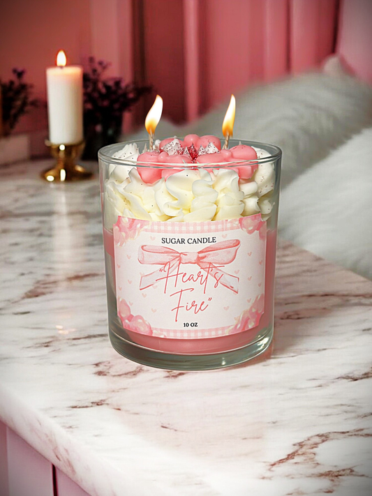 Hearts Fire Pink Candle – Handmade, Vegan, Non Toxic Strawberry Shortcake Scented 10oz Candle for Gifts & Home Decor