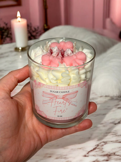 Hearts Fire Pink Candle – sweet strawberry shortcake scented candle for gifts & home decor 🍓🕯️ - Sugar Candle