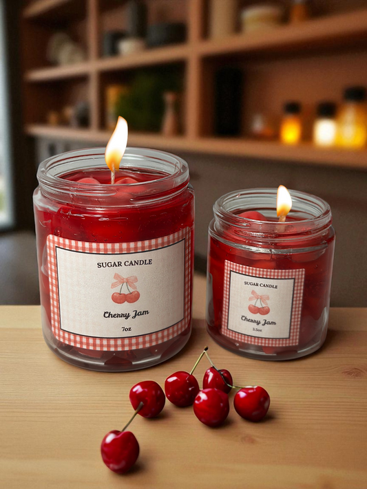 Cherry Jam Candle – Handmade Soy & Gel Wax | Fresh Cherry Scent, Golden Lid, 3.5 oz & 7 oz - Sugar Candle