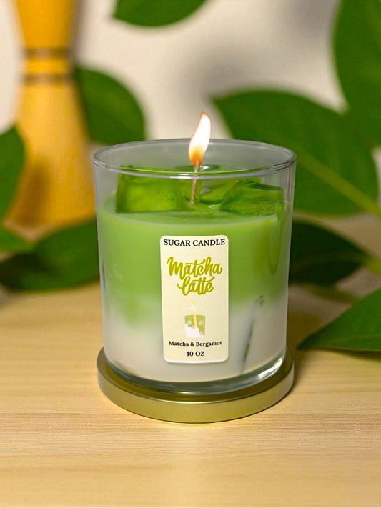 Matcha Candle – Handmade Soy & Gel Wax | Matcha & Bergamot Scent, Realistic Iced Caffee Candle, 10 oz, 55+ hrs - Sugar Candle
