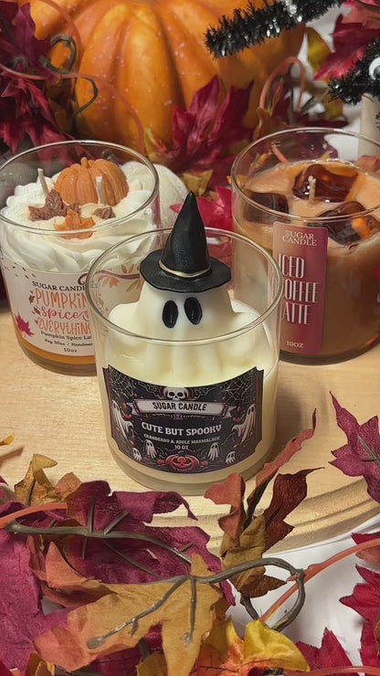 Cute But Spooky Ghost Candle with Optional Hat – Cranberry Apple Halloween Candle